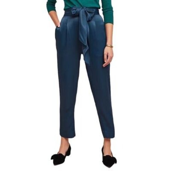Anthropologie Pants - Anthropologie ETT:TWA Size 4 Satin Drape Pleated Pant Teal Blue Belted Tapered N